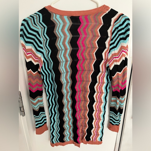 NEIMAN MARCUS tropical chevron zig zag stripe spring cardigan NWOT - Picture 4 of 7